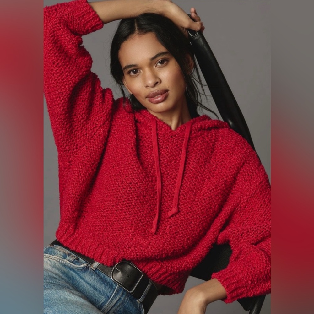 Anthropologie Pilcro Sailcloth Hooded Sweater Raspberry Red Size Small New NWOT